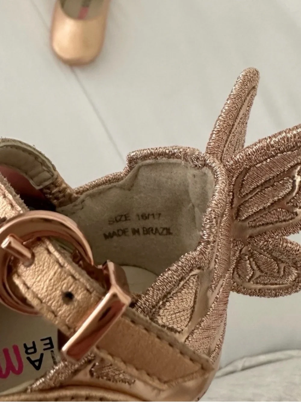 Sophia Webster Mini Rose Gold Mary Jane Shoes with Fairy Wing Bows